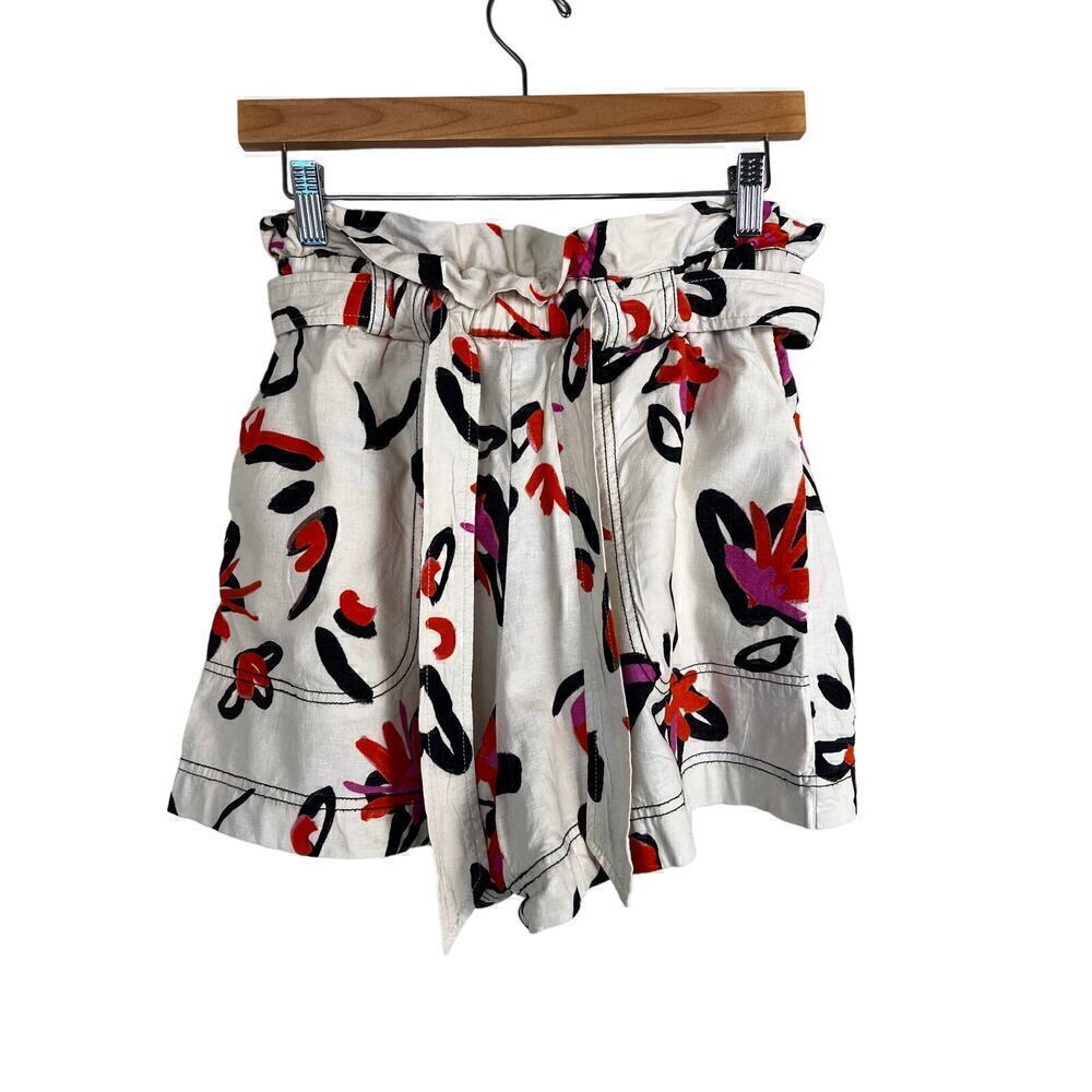 Tanya Taylor Women's Linen Blend Paperbag Shorts Size 2 Multicolor